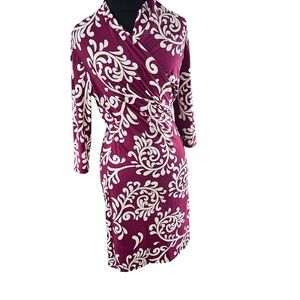 J McLaughlin maroon burgundy and white Surplice Wrap Catalina cloth dress XS